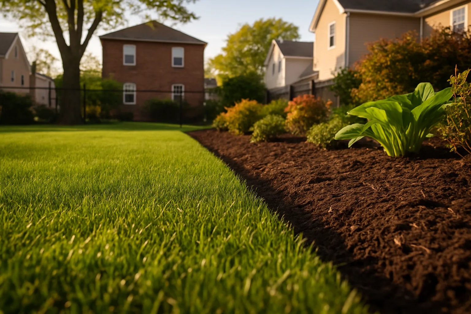 Detailed view of lawn maintenance and garden bed edging